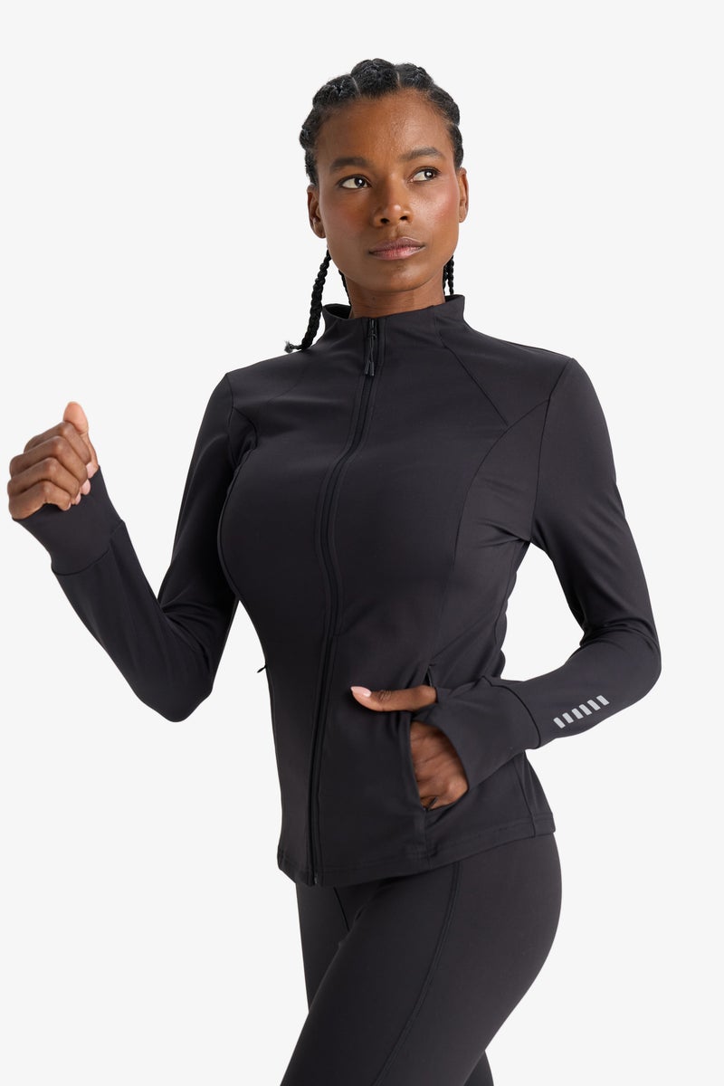 DeFacto Black Woman Slim Fit Stand Collar Zip-Up Sweatshirt Casual - Image 3